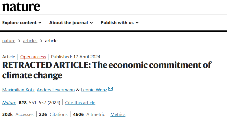 气候变化会让全球经济缩水62%？去年惊动世界的论文遭《自然》撤稿